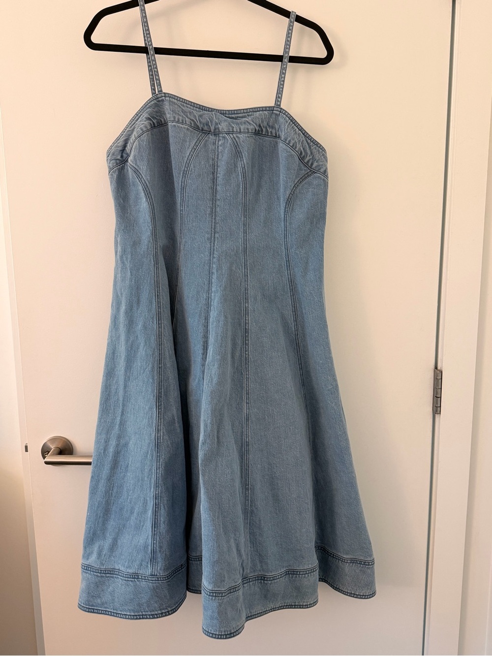 Anthropologie Pilcro Chambray Denim Midi Dress 1X Corset Seam Fit Flare